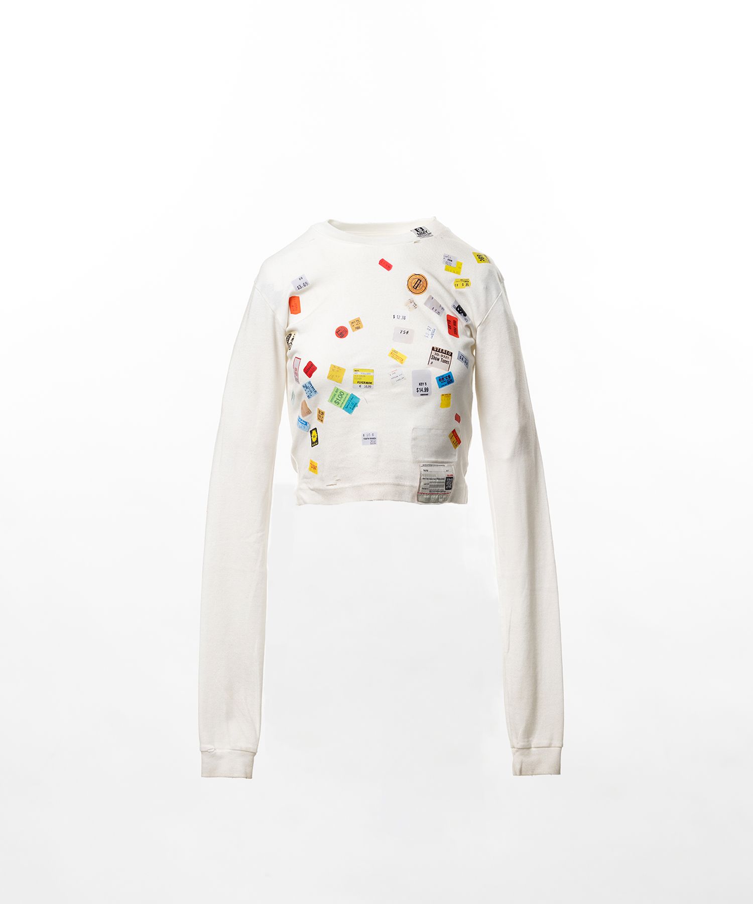 Price Tag Sticker Printed Cropped Long Sleeve T-shirt