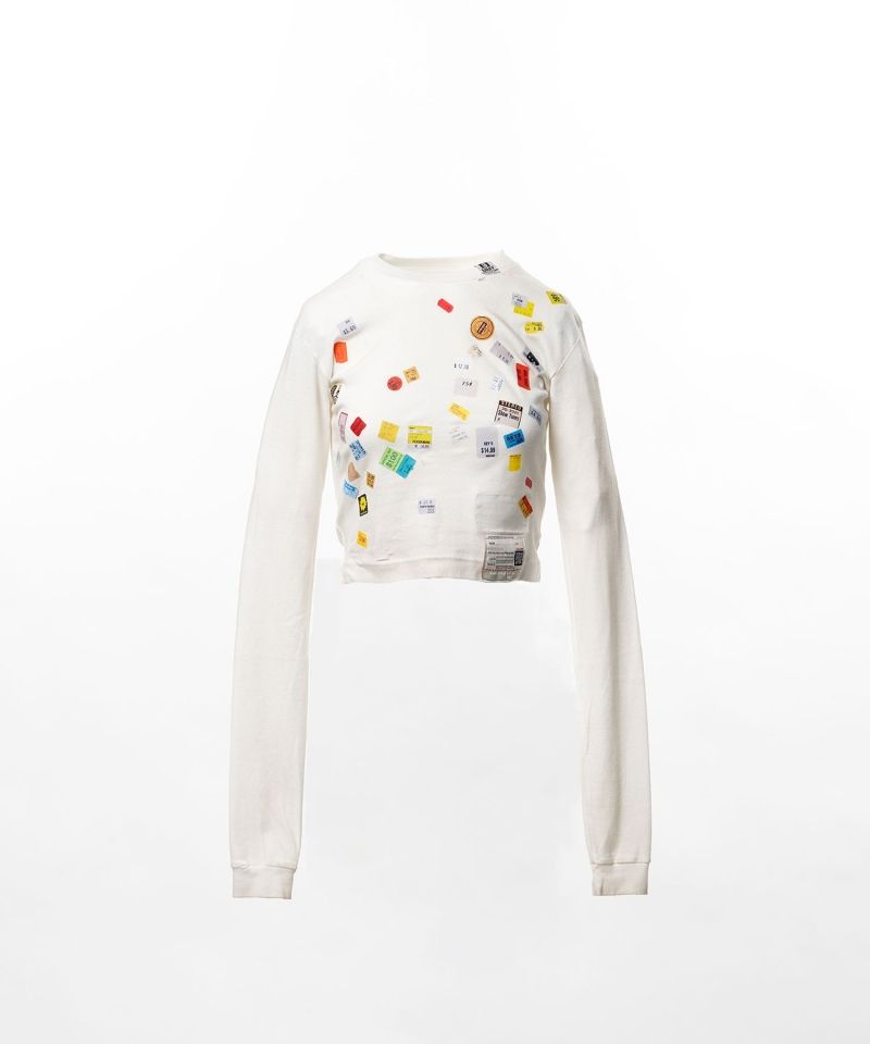Price Tag Sticker Printed Cropped Long Sleeve T-shirt