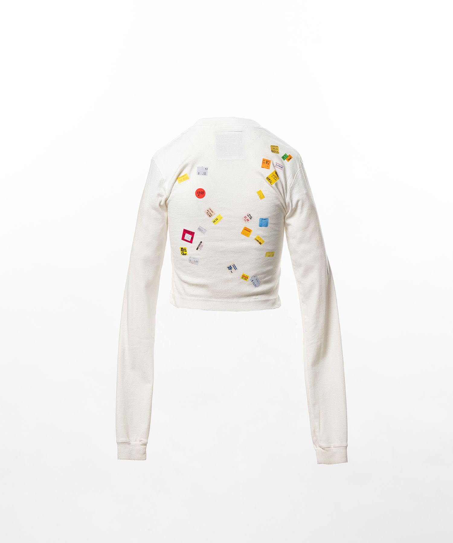 Price Tag Sticker Printed Cropped Long Sleeve T-shirt