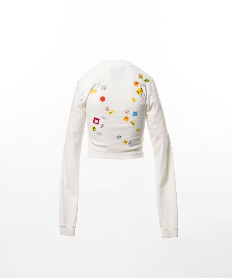 Price Tag Sticker Printed Cropped Long Sleeve T-shirt