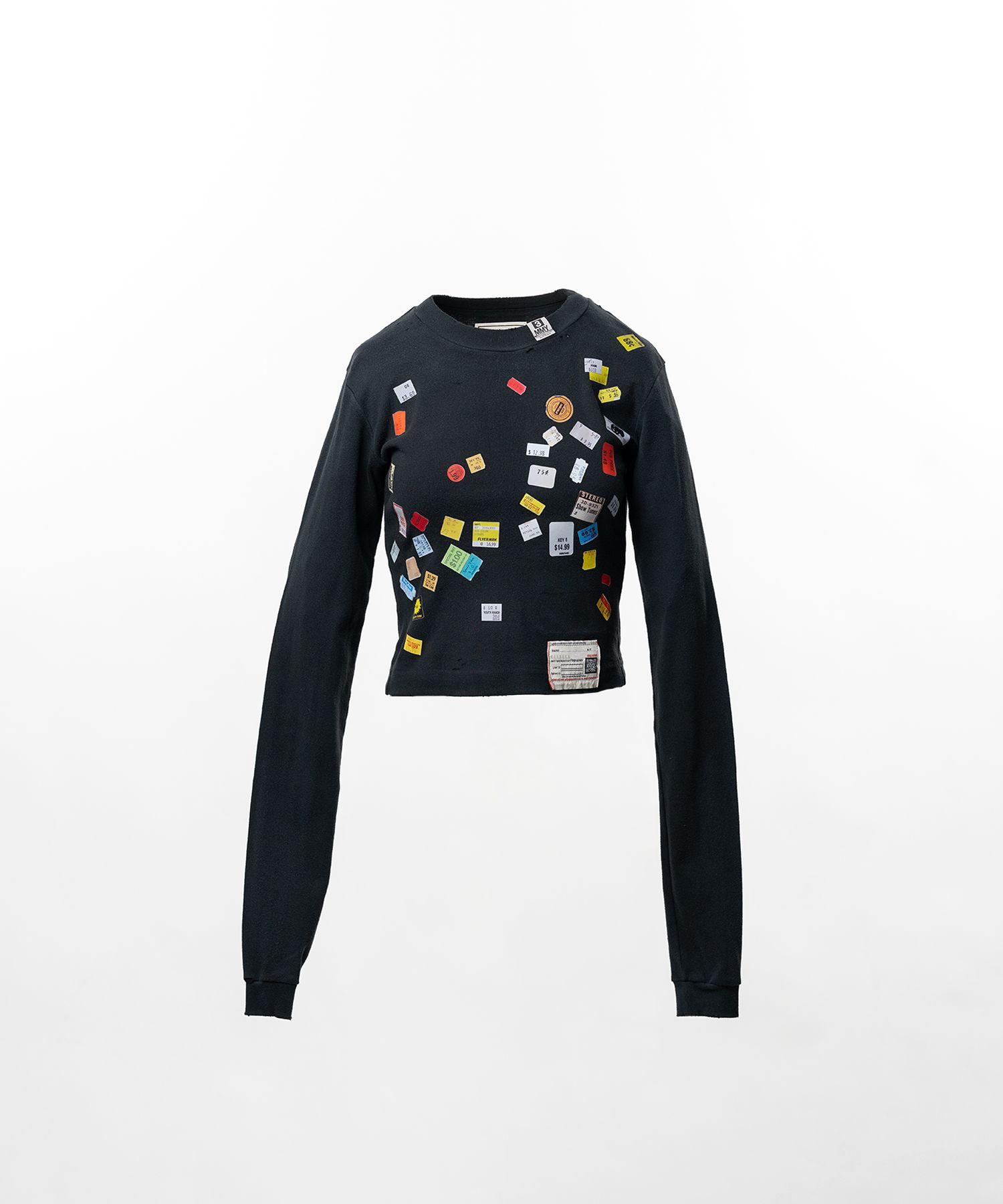 Price Tag Sticker Printed Cropped Long Sleeve T-shirt