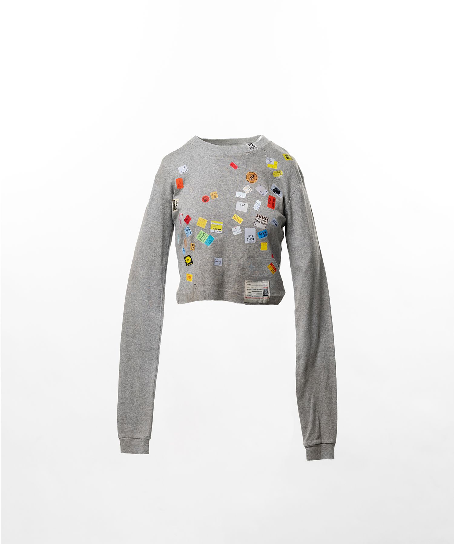 Price Tag Sticker Printed Cropped Long Sleeve T-shirt