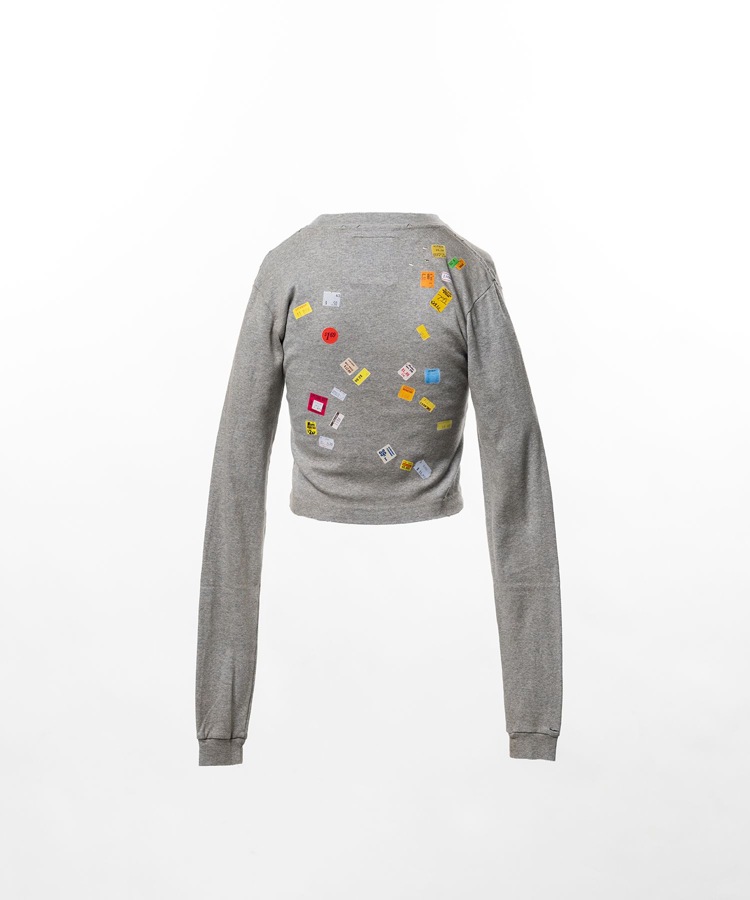 Price Tag Sticker Printed Cropped Long Sleeve T-shirt