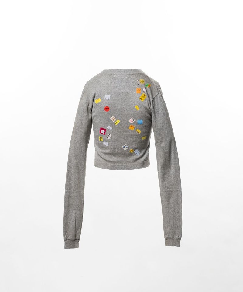 Price Tag Sticker Printed Cropped Long Sleeve T-shirt