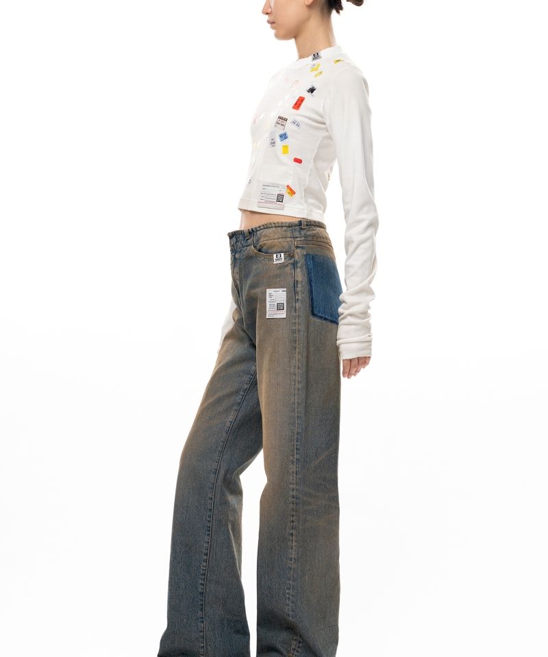 Price Tag Sticker Printed Cropped Long Sleeve T-shirt