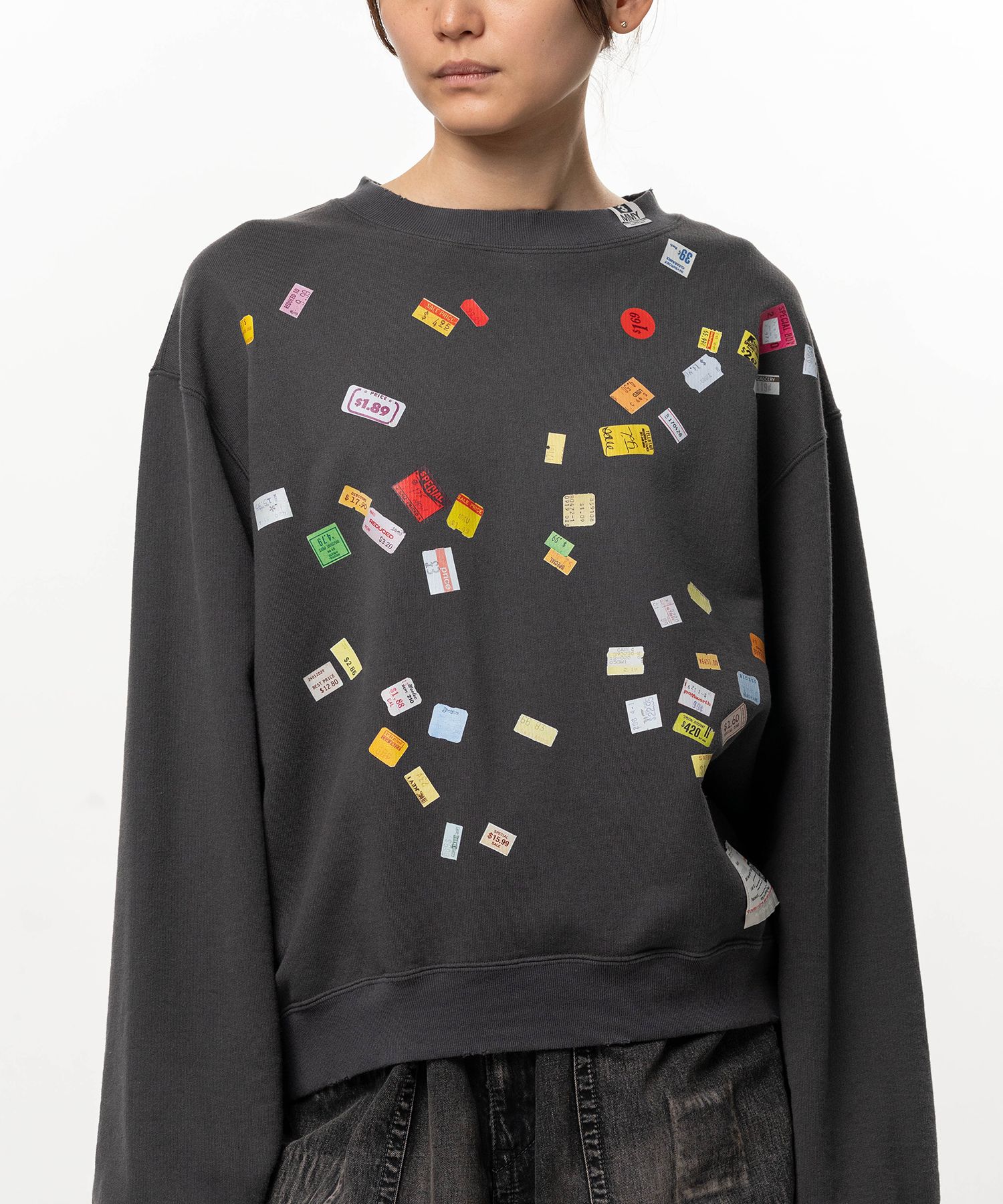 Price Tag Sticker Printed Sweatshirt