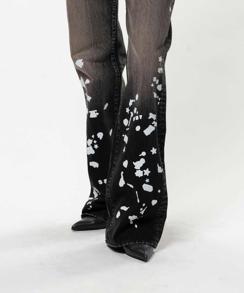 Kids Silhouette Sticker Printed Denim Pants