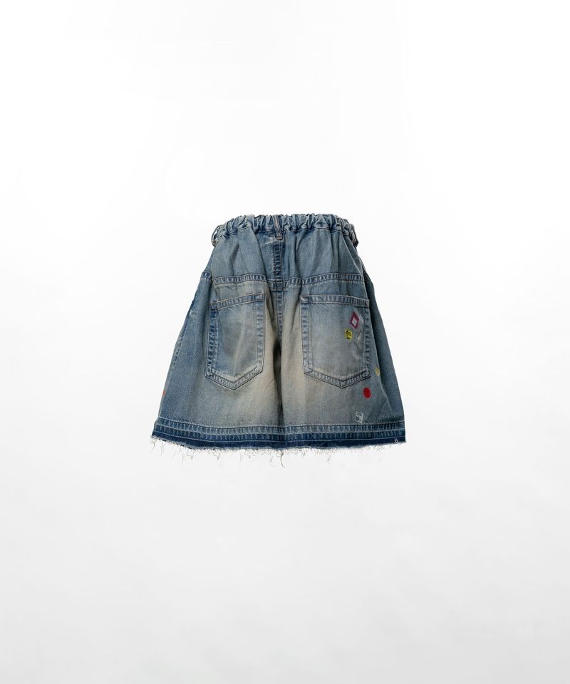 Price Tag Printed Denim Gather Shorts