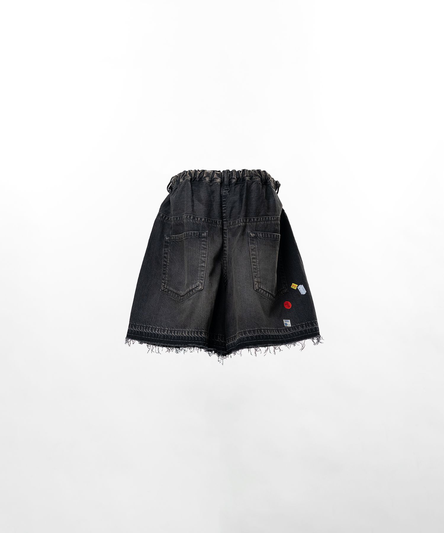 Price Tag Printed Denim Gather Shorts