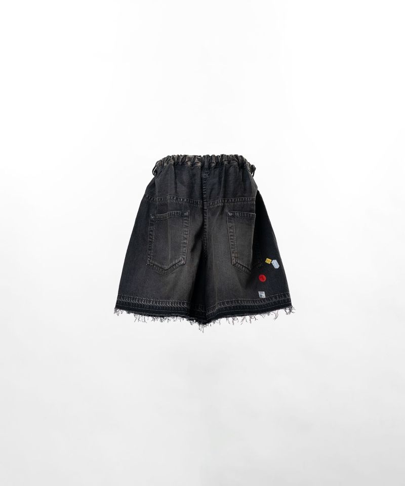 Price Tag Printed Denim Gather Shorts