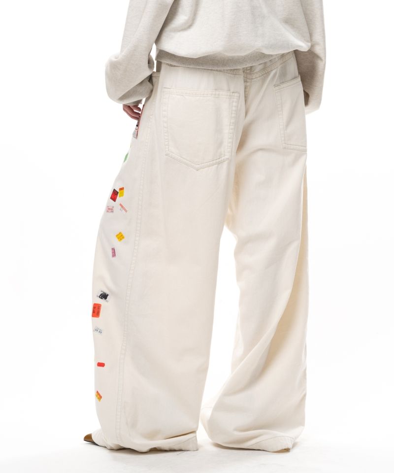 Price Tag Sticker Printed Wide Denim Pants