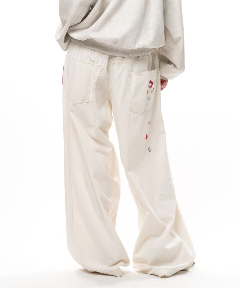 Price Tag Sticker Printed Wide Denim Pants