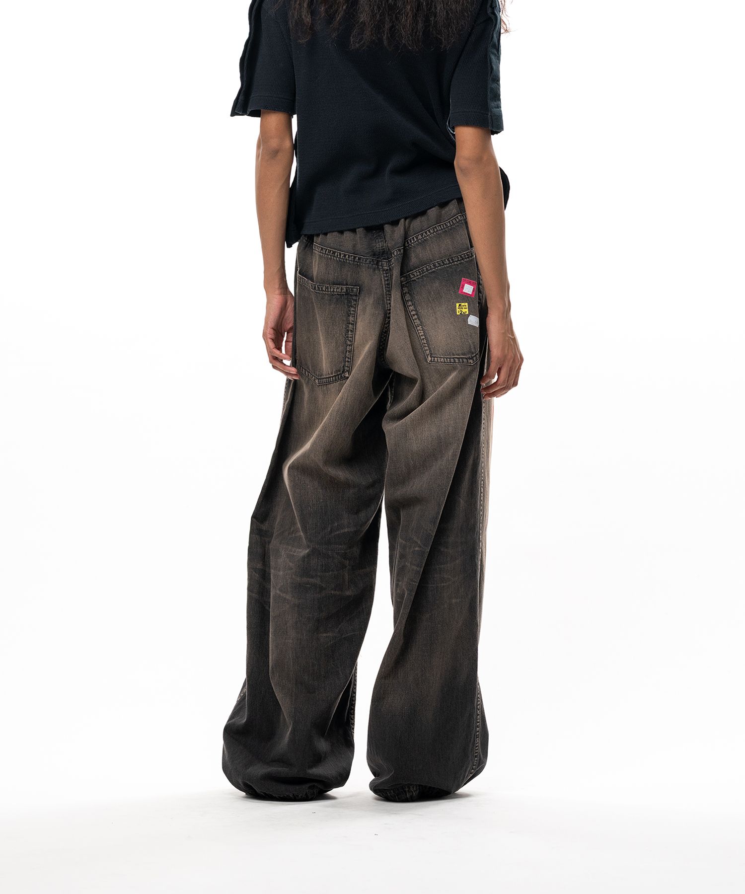 Price Tag Sticker Printed Wide Denim Pants