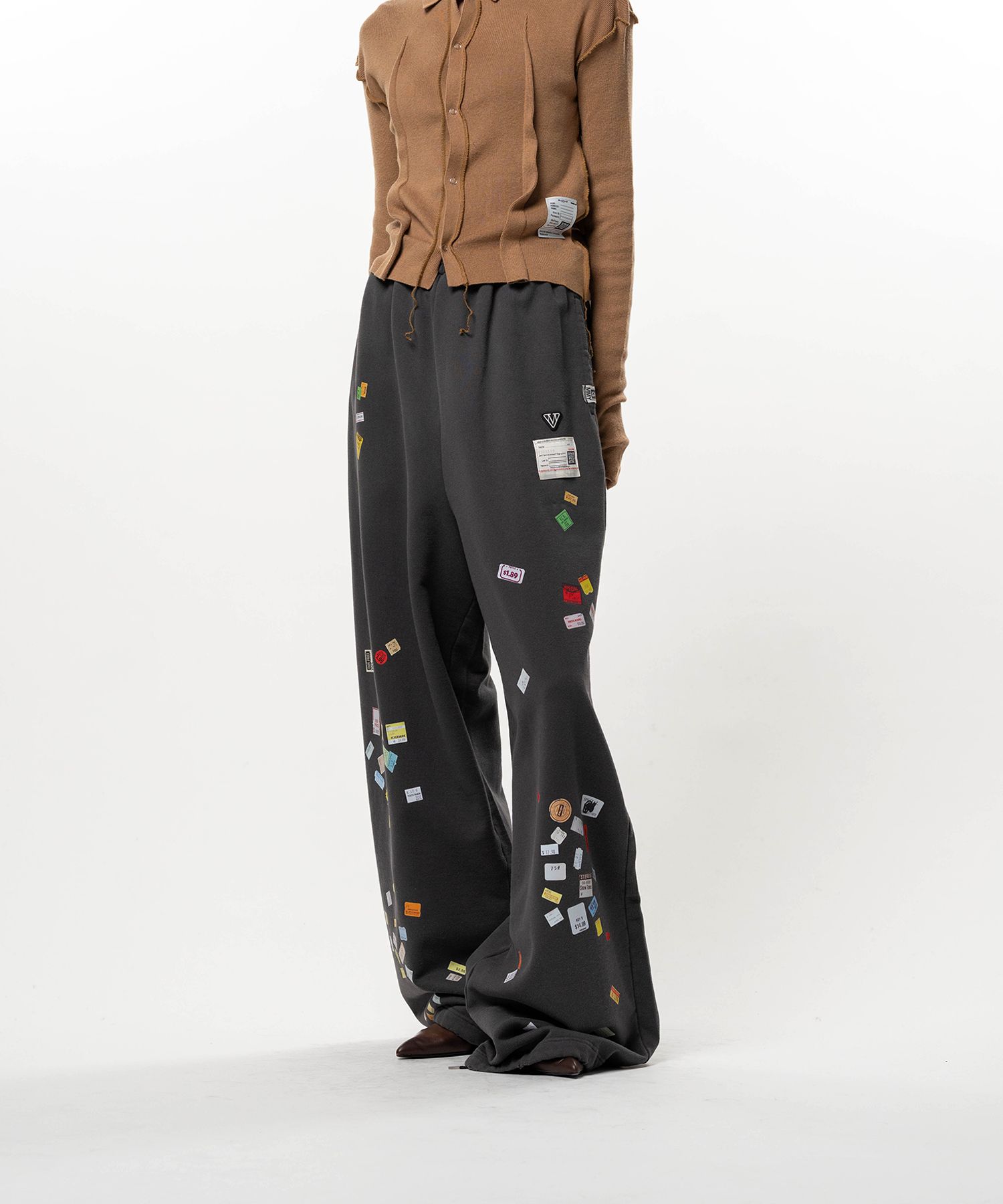 Price Tag Sticker Printed Wide Sweat Pants