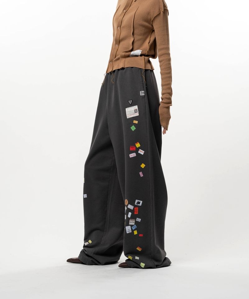 Price Tag Sticker Printed Wide Sweat Pants
