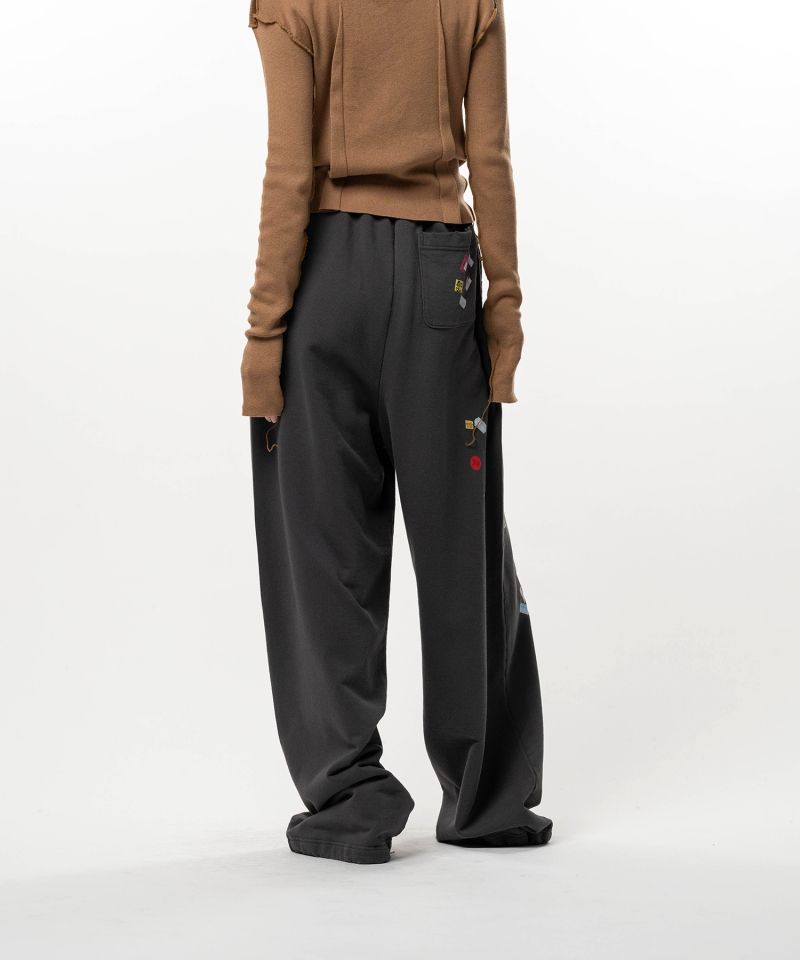 Price Tag Sticker Printed Wide Sweat Pants