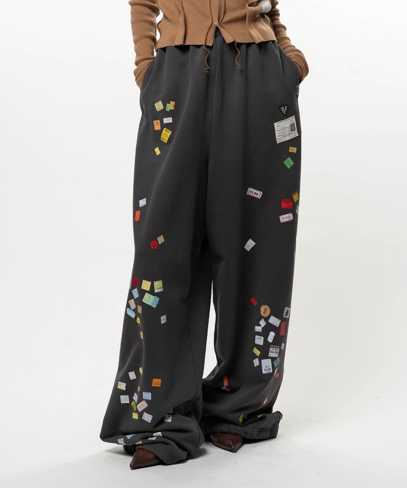 Price Tag Sticker Printed Wide Sweat Pants