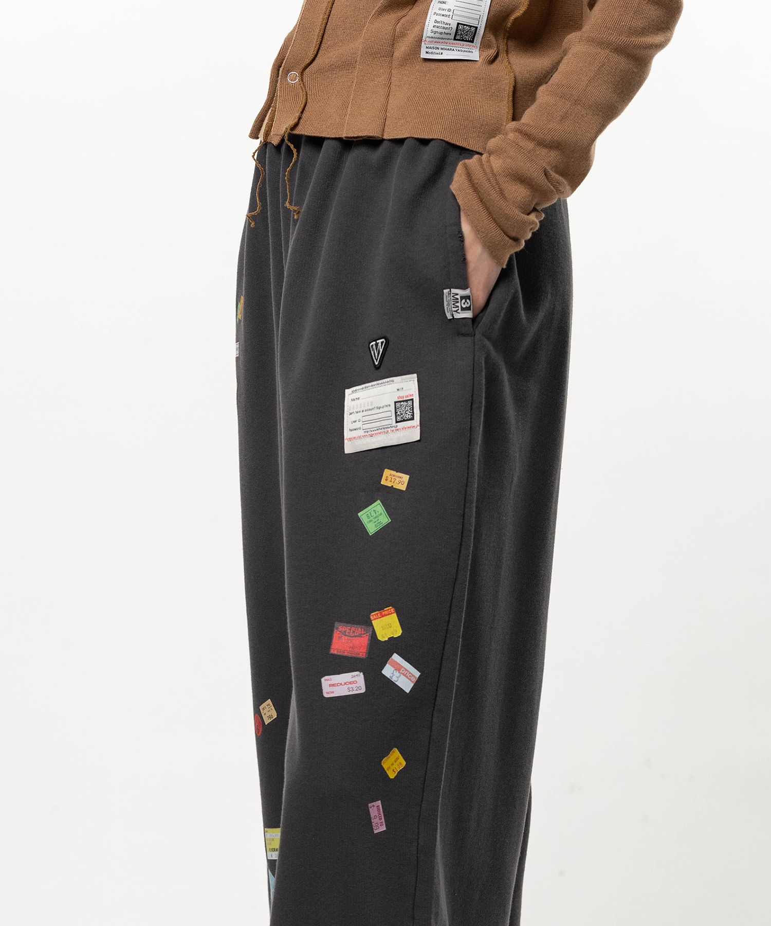 Price Tag Sticker Printed Wide Sweat Pants