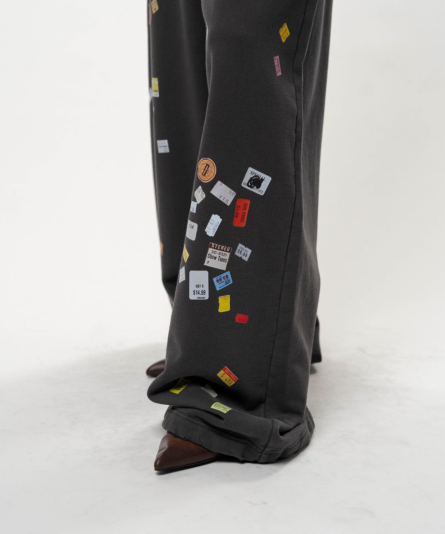 Price Tag Sticker Printed Wide Sweat Pants