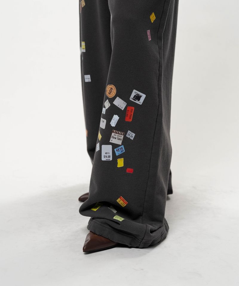 Price Tag Sticker Printed Wide Sweat Pants