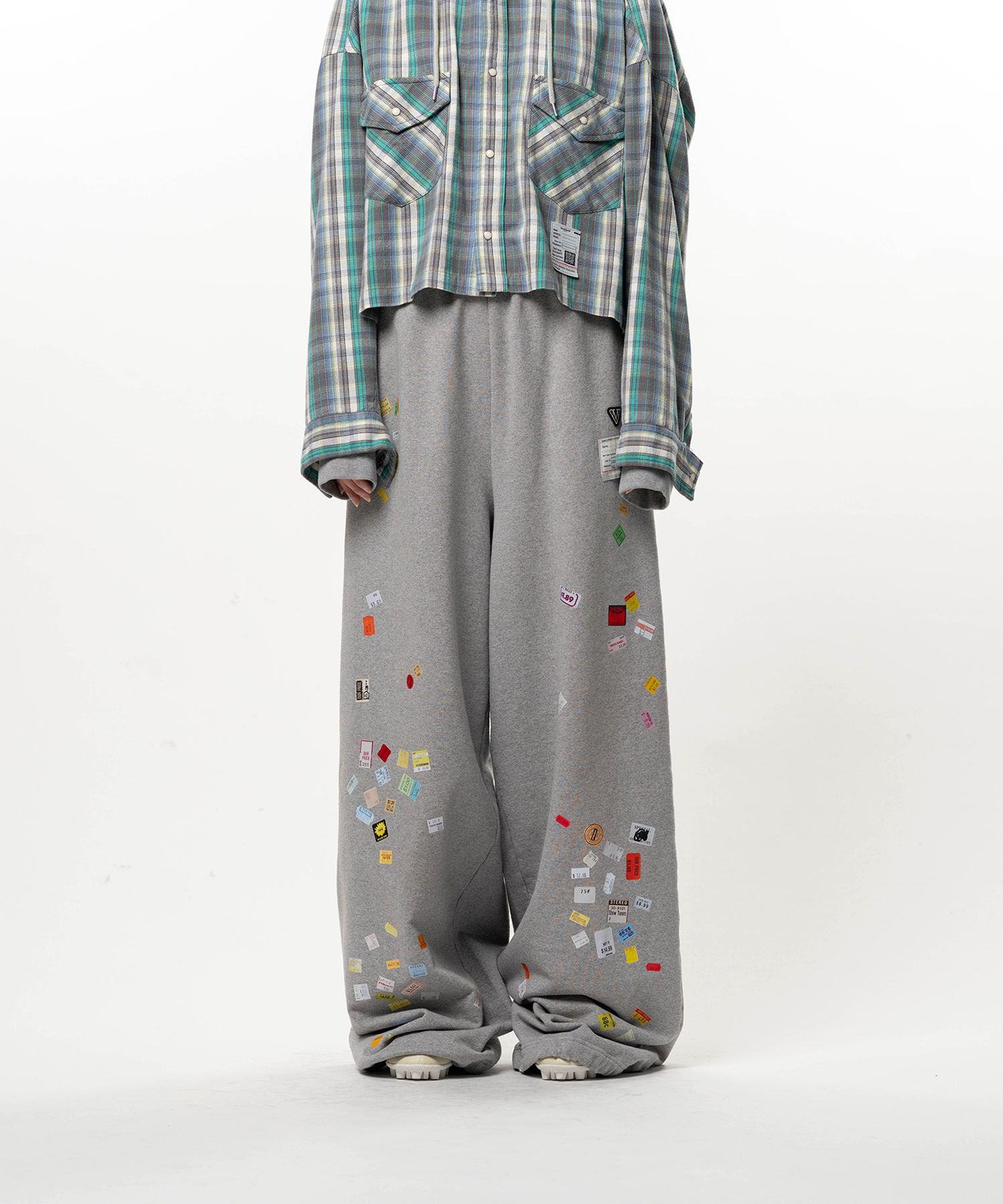 Price Tag Sticker Printed Wide Sweat Pants