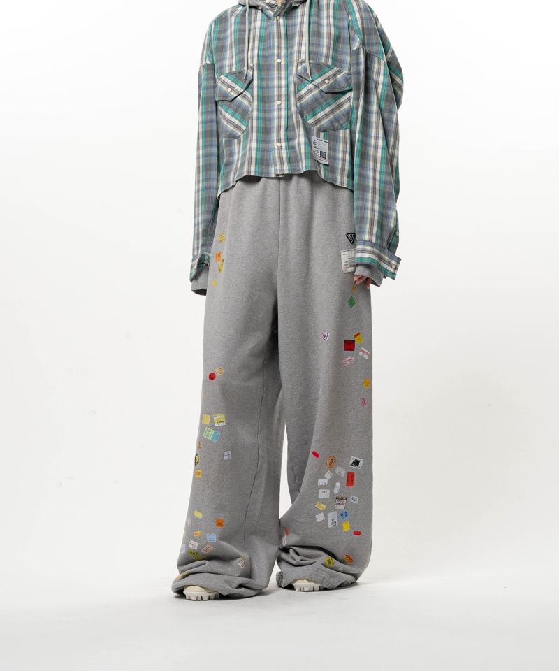 Price Tag Sticker Printed Wide Sweat Pants