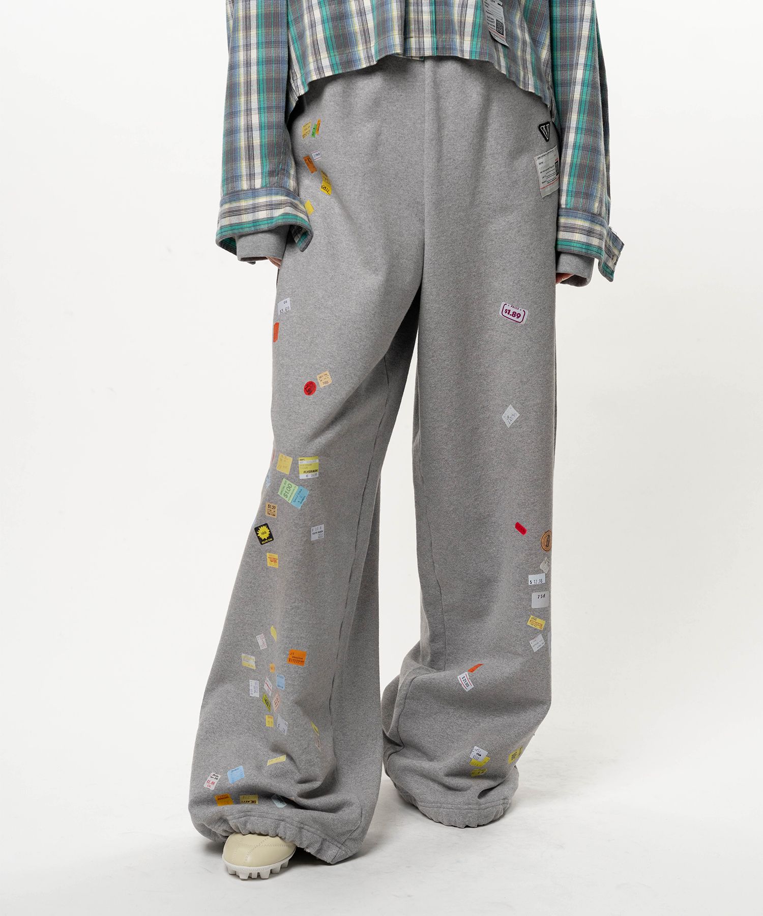 Price Tag Sticker Printed Wide Sweat Pants