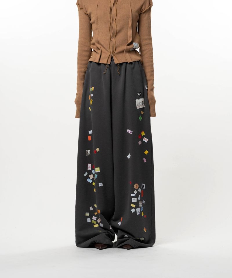 Price Tag Sticker Printed Wide Sweat Pants