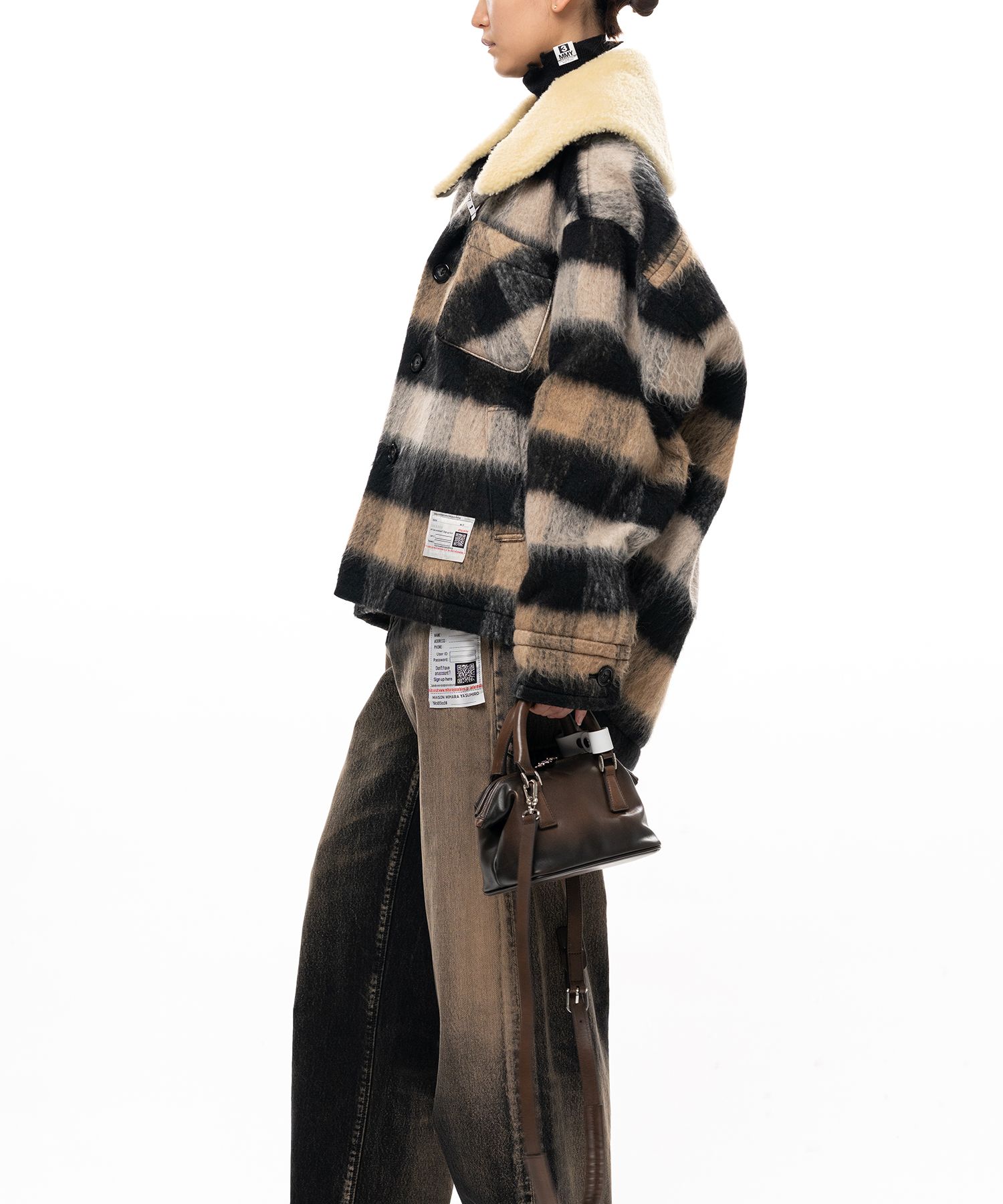 Detachable Collar Check Shaggy Shirt