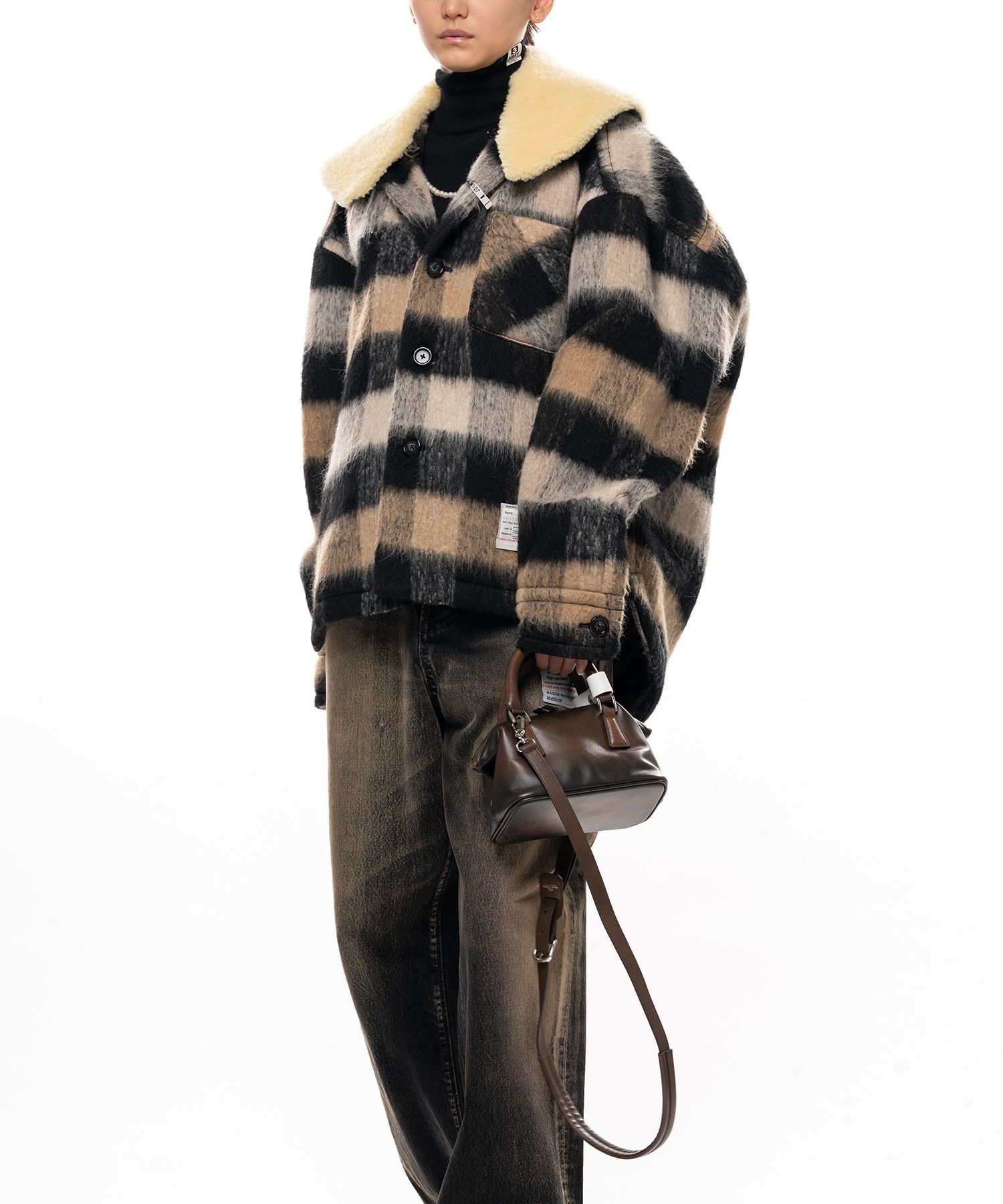 Detachable Collar Check Shaggy Shirt