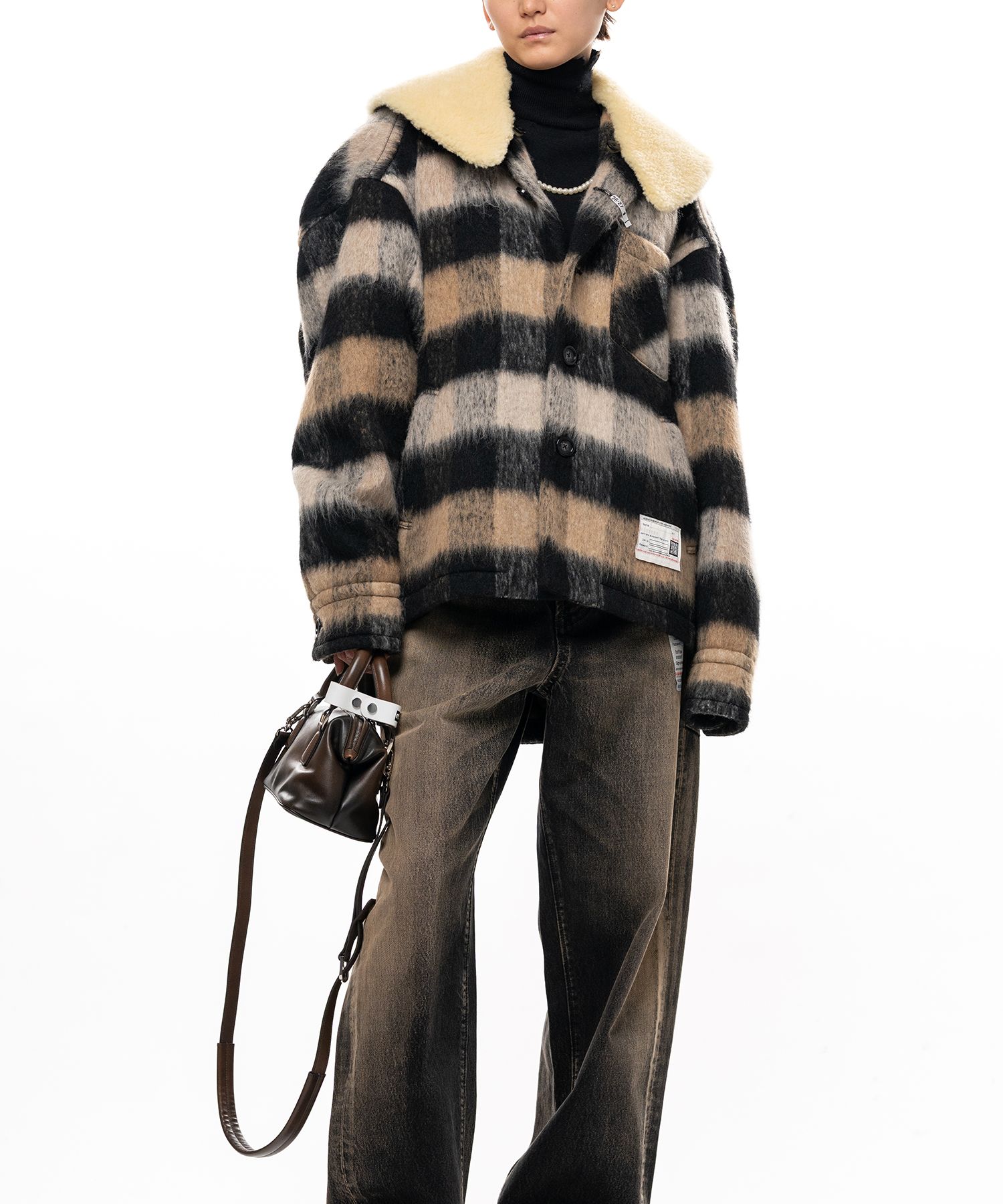 Detachable Collar Check Shaggy Shirt