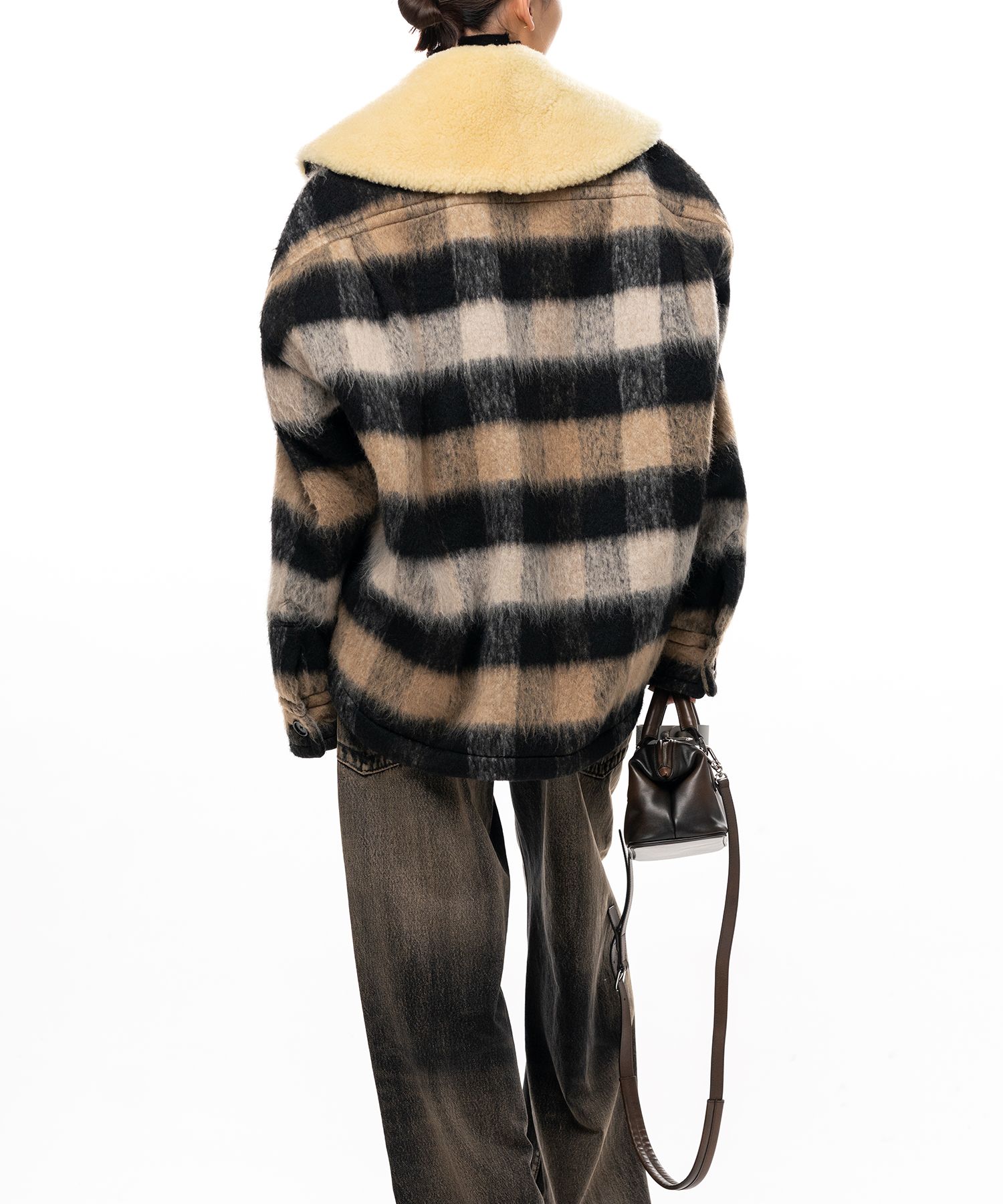 Detachable Collar Check Shaggy Shirt