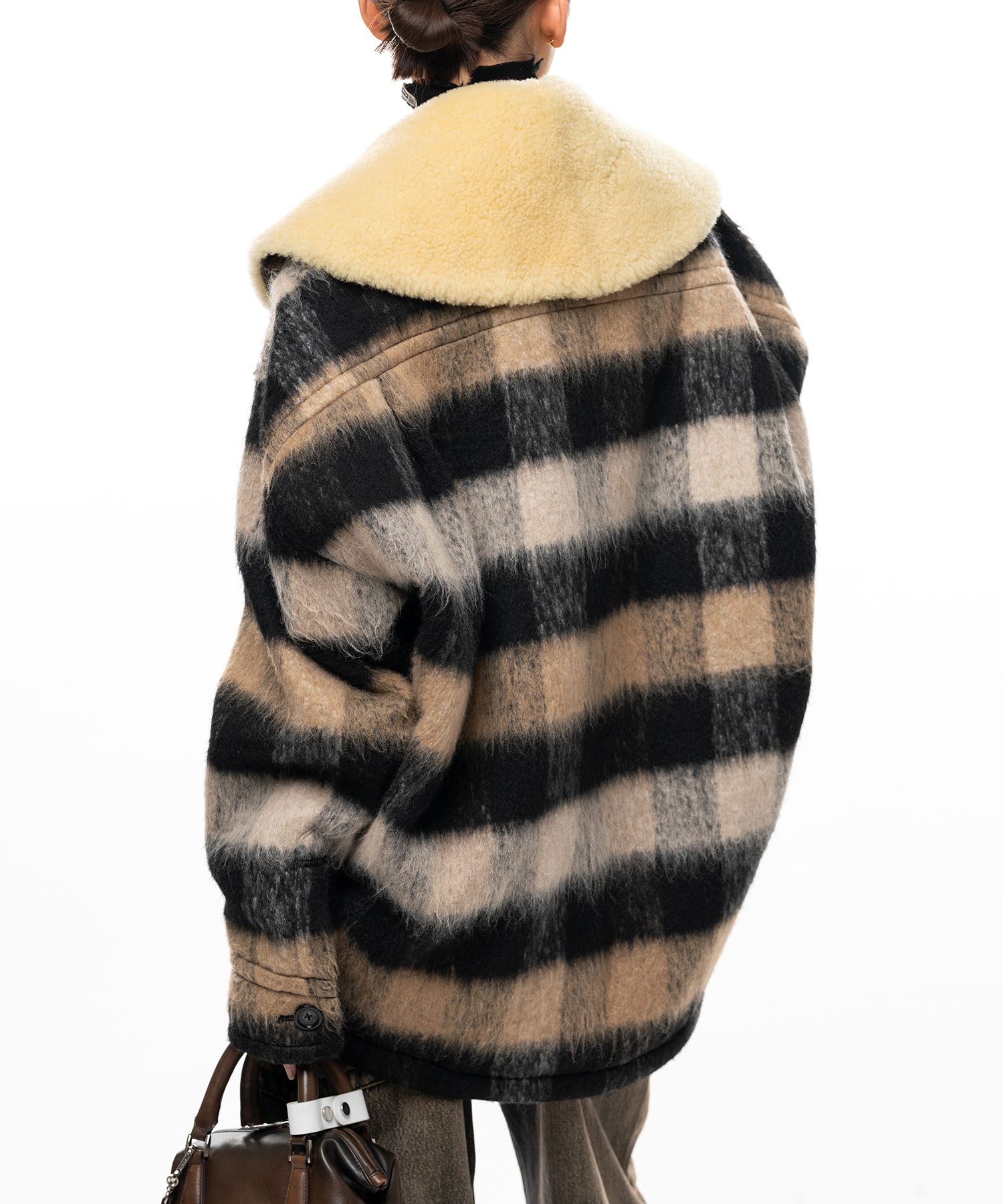 Detachable Collar Check Shaggy Shirt