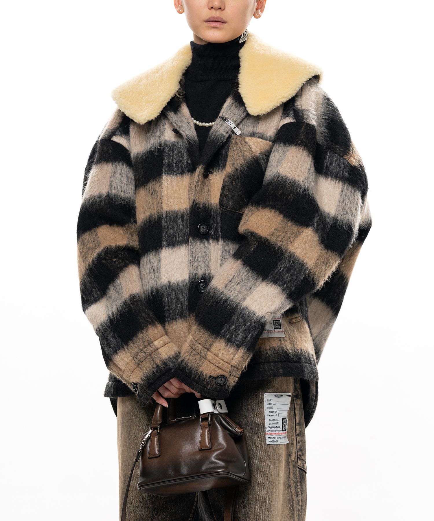 Detachable Collar Check Shaggy Shirt