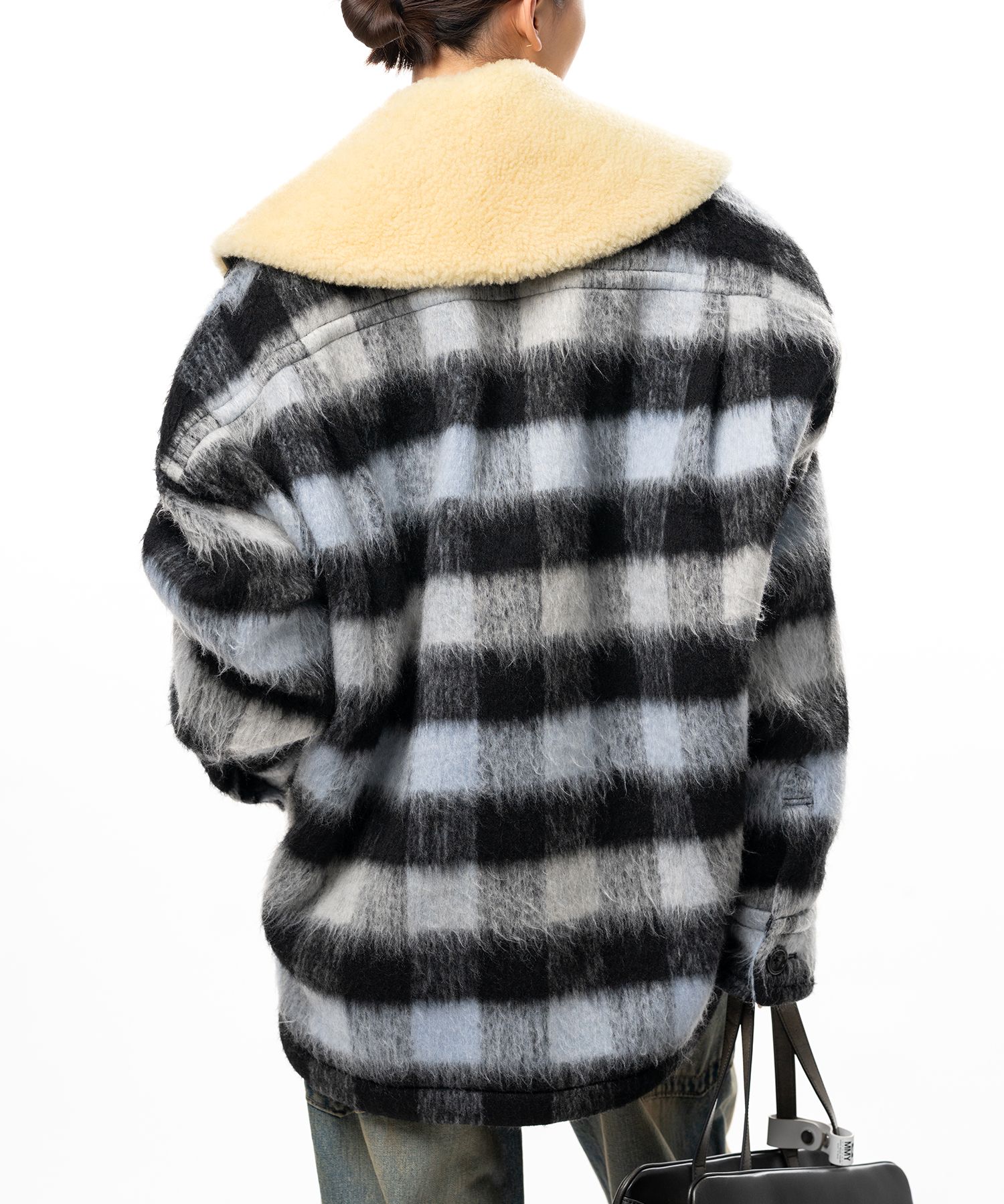 Detachable Collar Check Shaggy Shirt