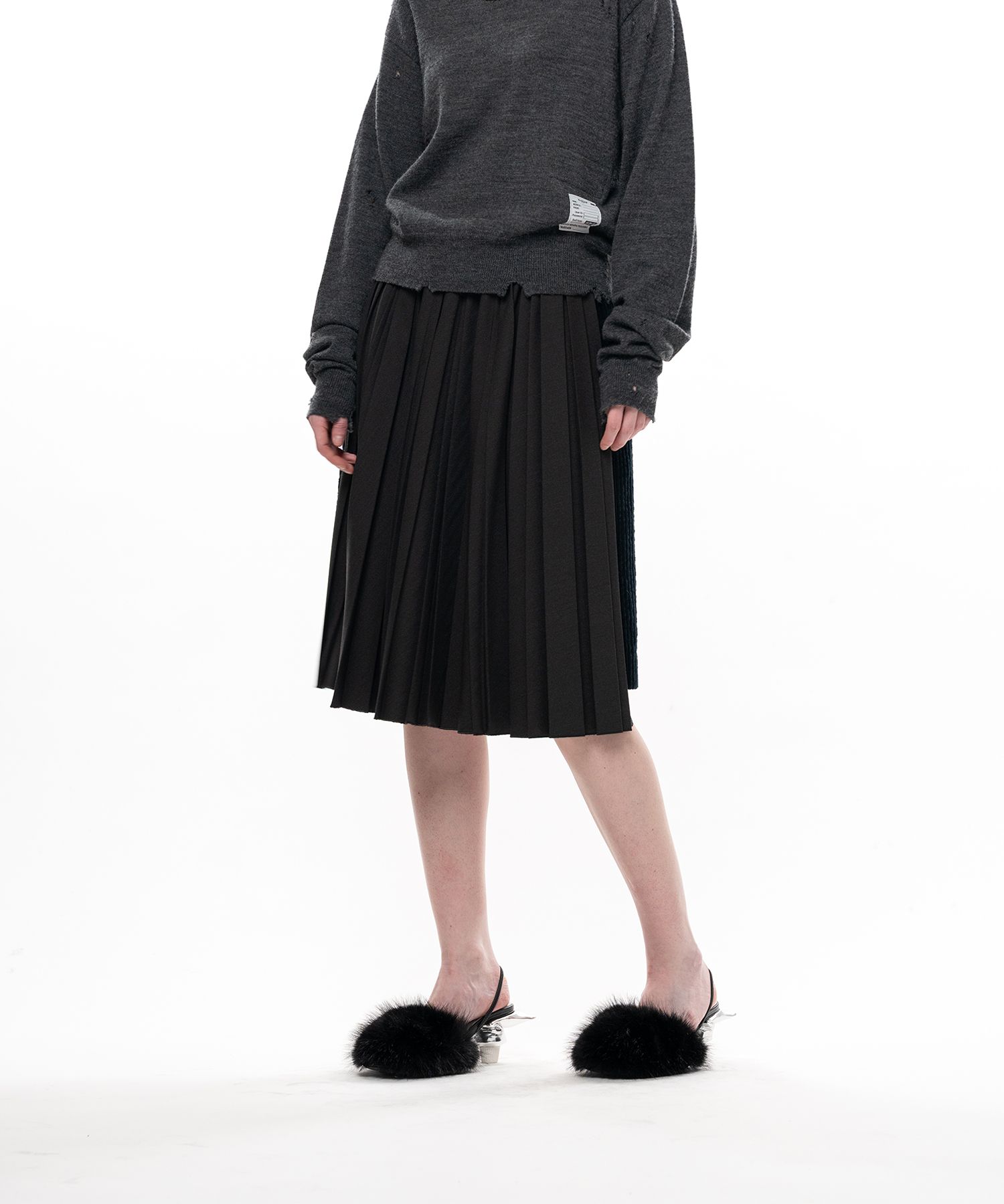 Combined Pleated Corduroy Skirt