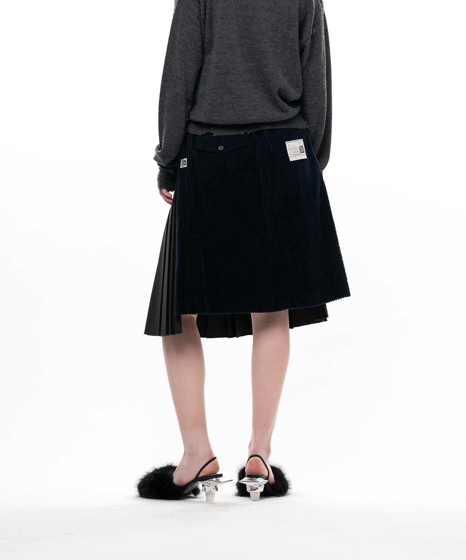 Combined Pleated Corduroy Skirt