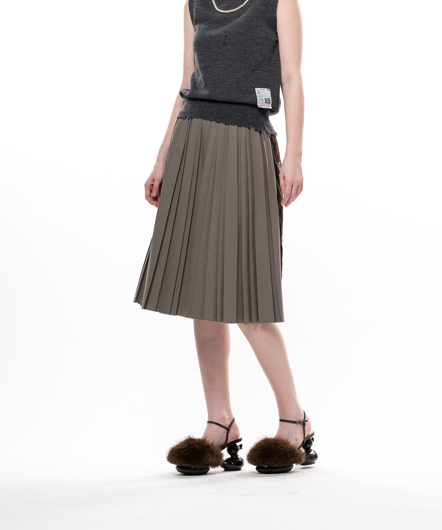 Combined Pleated Corduroy Skirt
