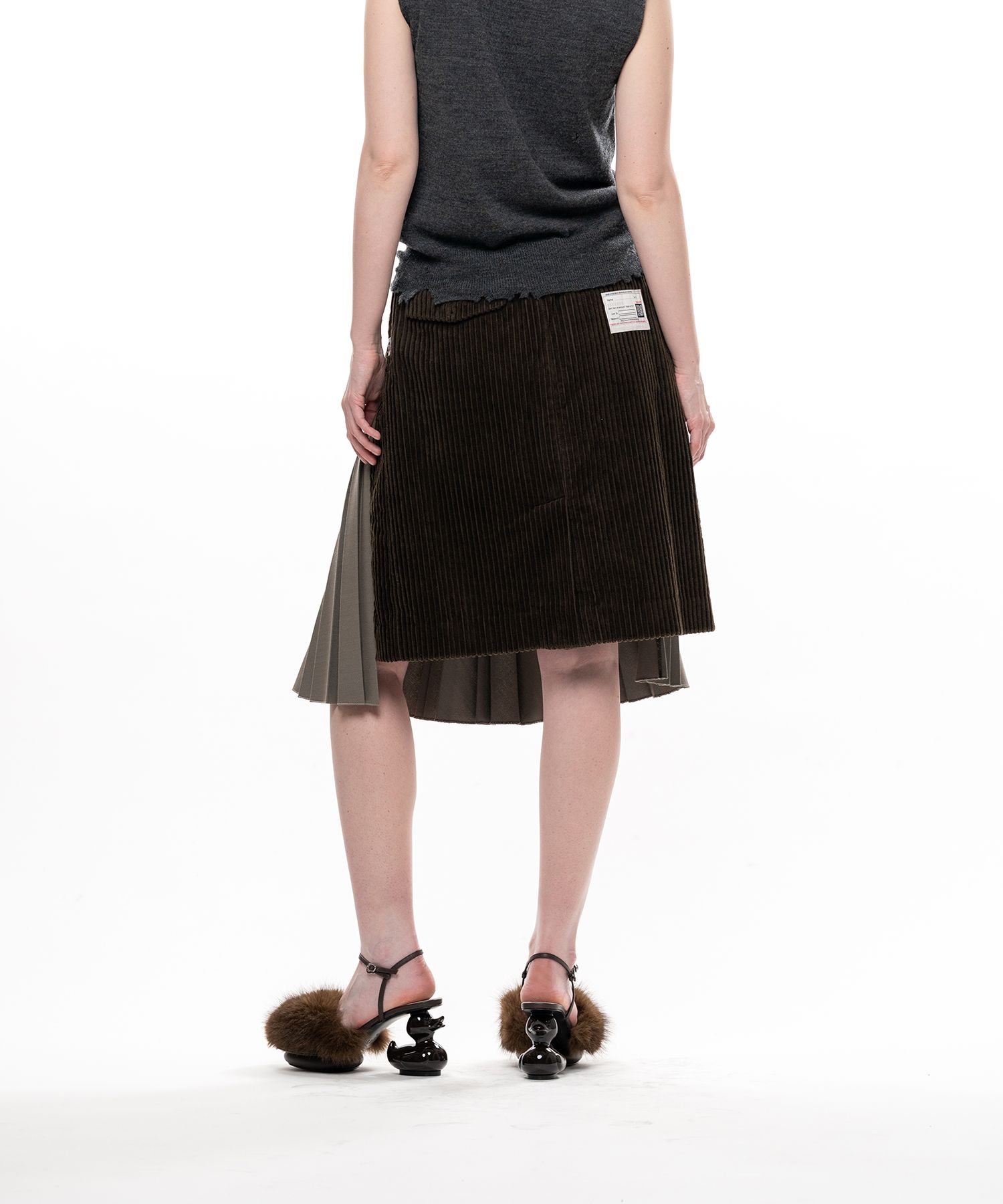 Combined Pleated Corduroy Skirt