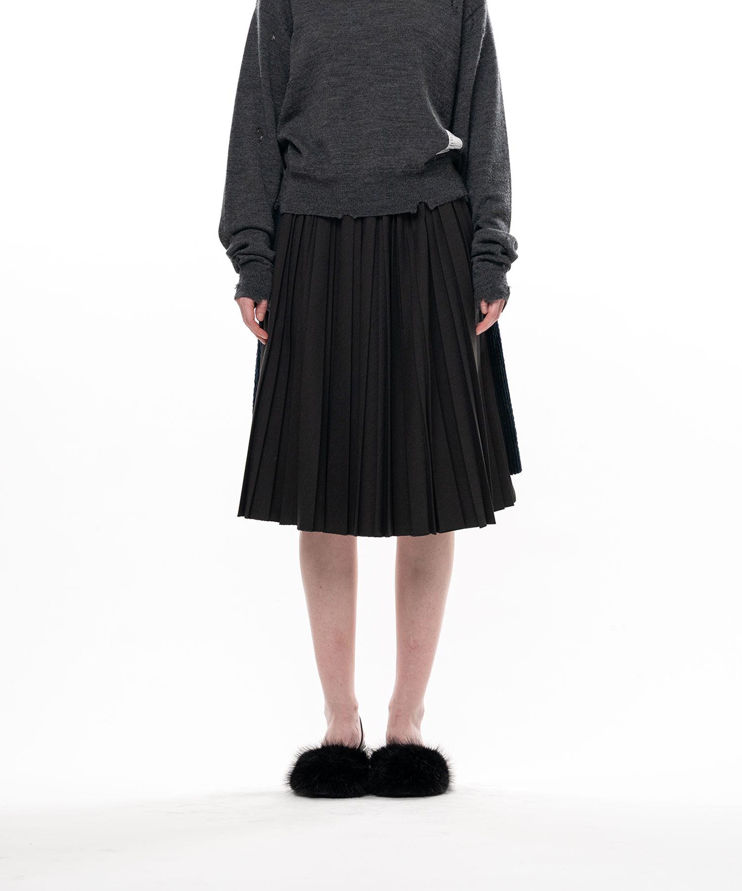 Combined Pleated Corduroy Skirt