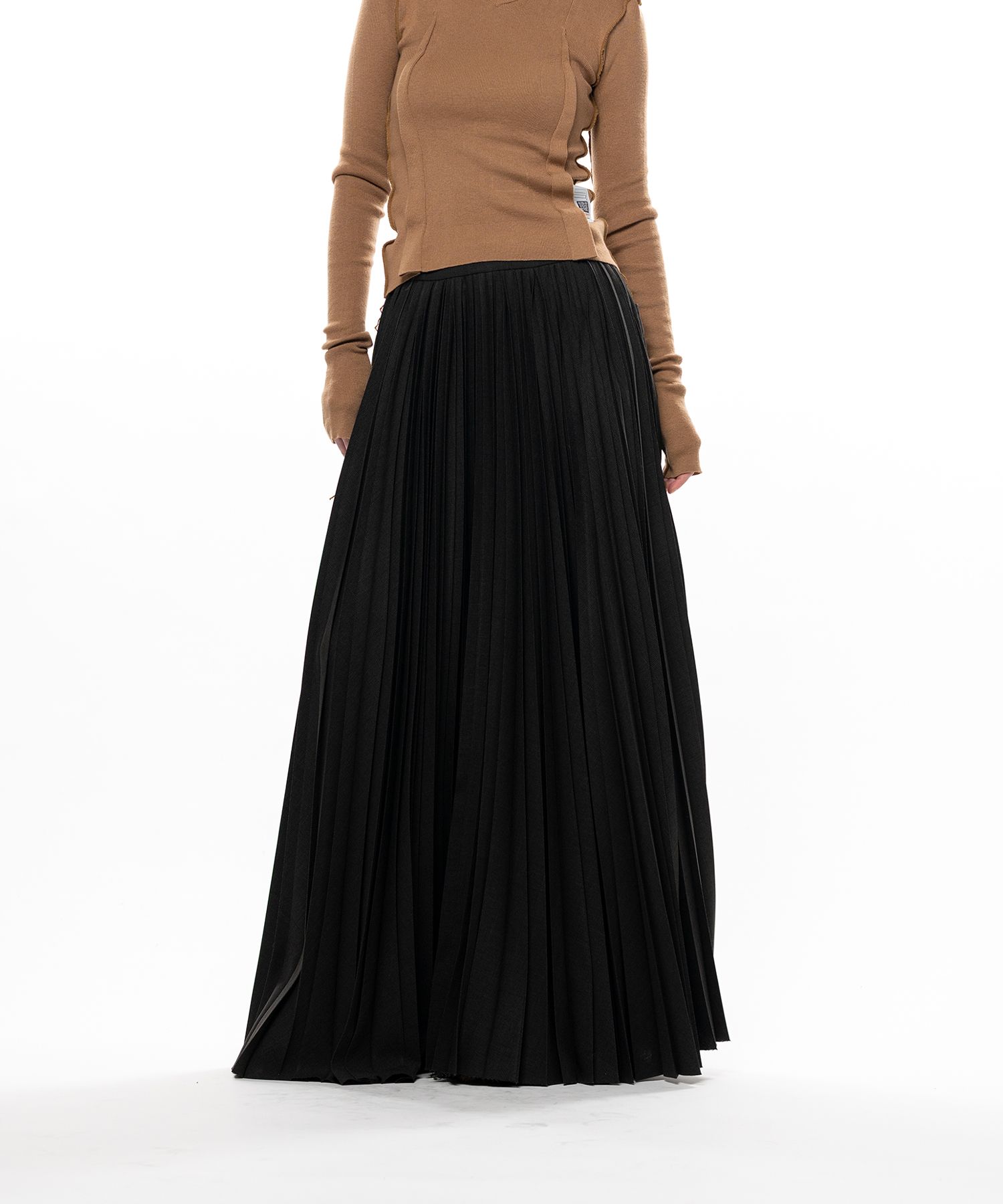 Combined Pleats Denim Skirt