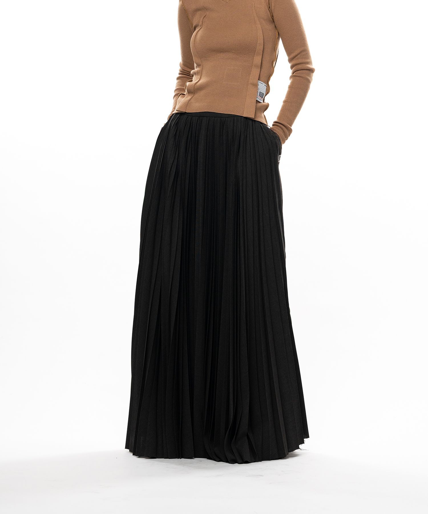Combined Pleats Denim Skirt