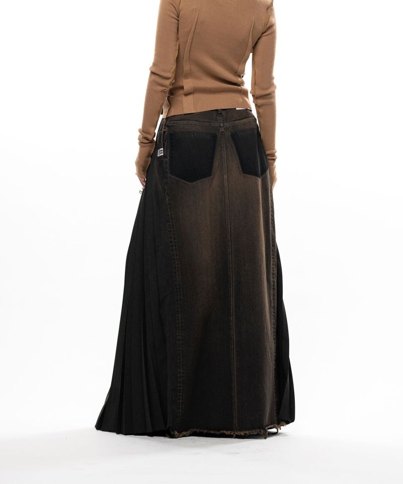 Combined Pleats Denim Skirt
