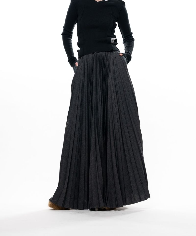 Combined Pleats Denim Skirt