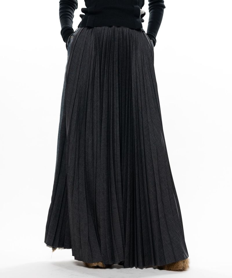 Combined Pleats Denim Skirt