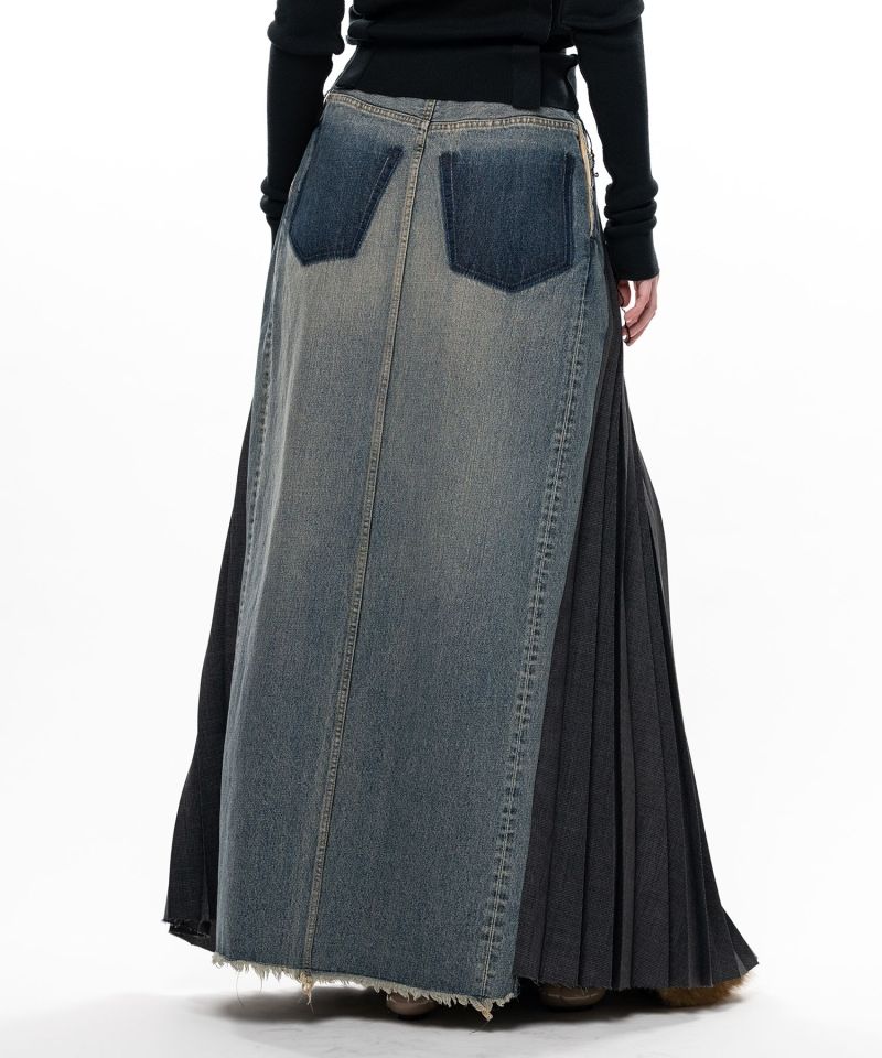 Combined Pleats Denim Skirt