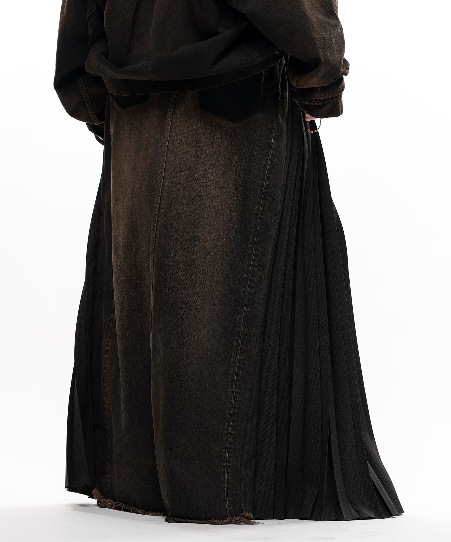 Combined Pleats Denim Skirt