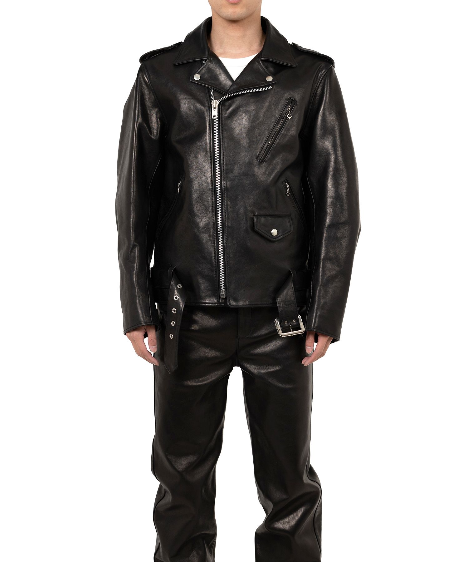 "MASSES x MMY" Horse Leather Double Zip Jacket