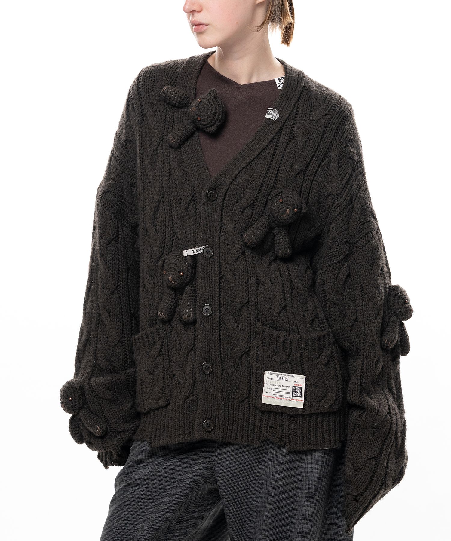 "PINK HOUSE x MMY" Bear Motif Knit Cardigan