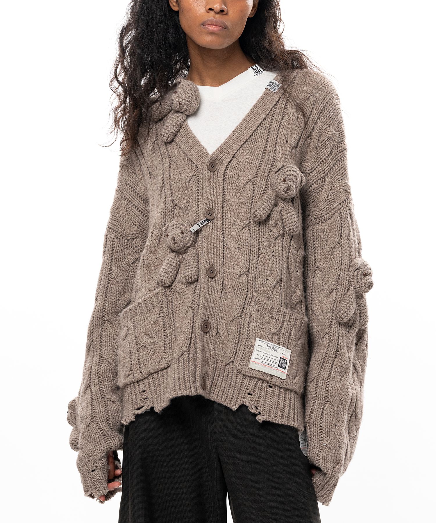 "PINK HOUSE x MMY" Bear Motif Knit Cardigan